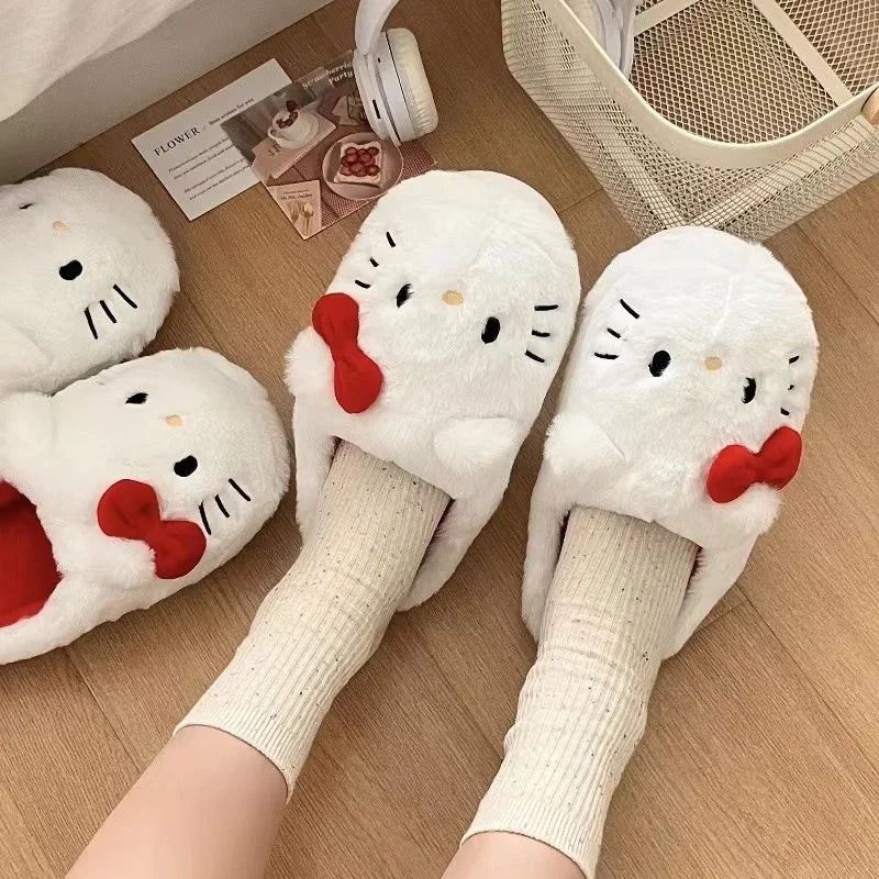 Zapatillas Sanrio Hello Kitty de felpa, cálidas y casuales.
